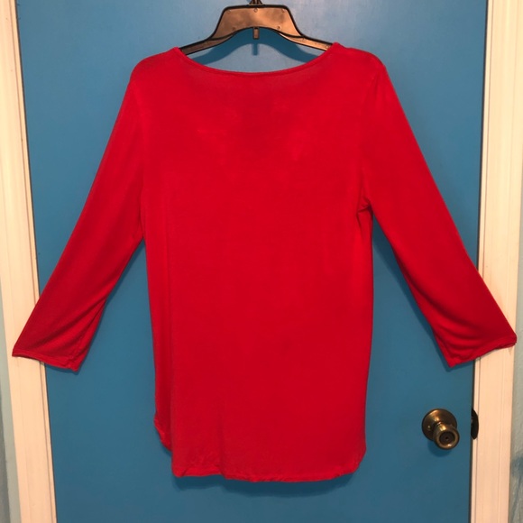 Vibrant Red 3/4 Sleeved Blouse by Cable & Gauge - Picture 5 of 9
